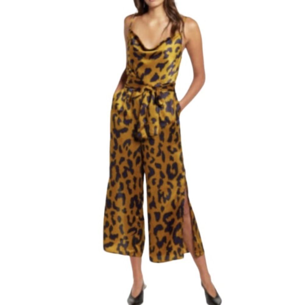 Moon river satin silky gold and black jumpsuit with adjustable straps- small